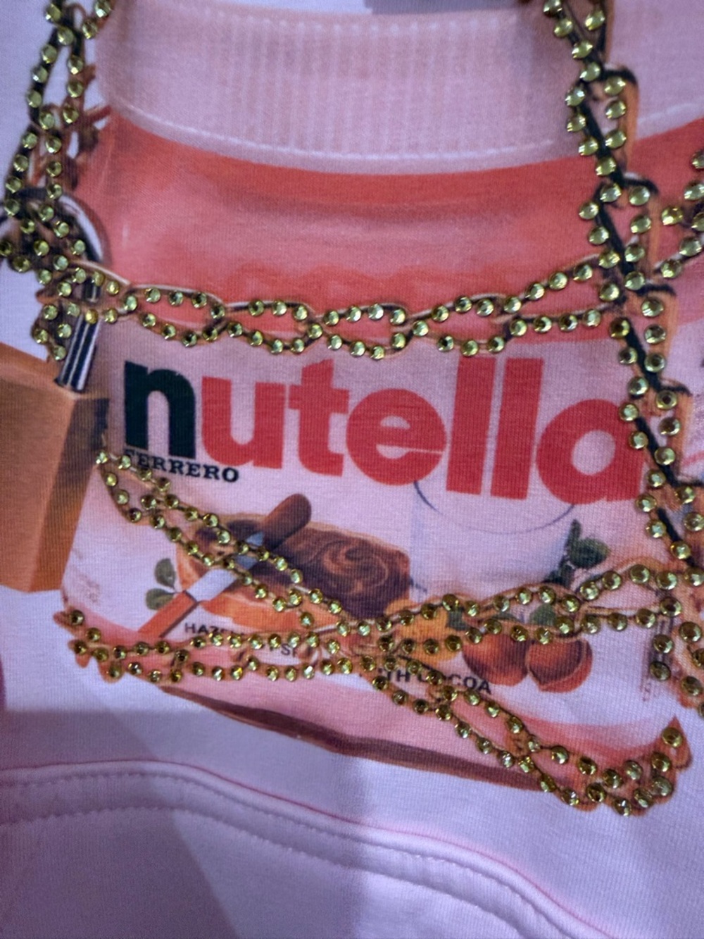 Lola and the boys Pink Nutella Graphic Hoodie with Gold Studded Chain Detail - Picture 3 of 6